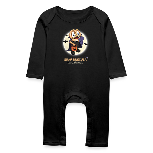 BSTL-01-040-B051X15z BREZLING® Halloween Baby Strampler Langarm "GRAF BREZULA Der Zahnende" - schwarz - Baby Bio Strampler - Schwarz