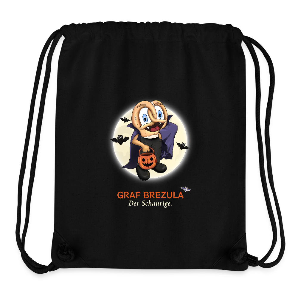 GMB-01-034-B051X15z-G0 BREZLING® Halloween Beutel für Süßigkeiten "Graf Brezula" - Schwarz - Stanley/Stella recycelter Gym Bag - Schwarz