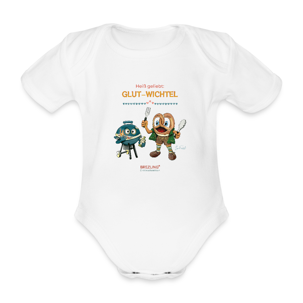 Grill-Ehrenkollektion Baby Strampler "Heiß geliebt: GLUT-WICHTEL" - Weiß