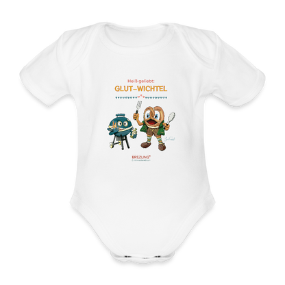 Grill-Ehrenkollektion Baby Strampler "Heiß geliebt: GLUT-WICHTEL" - Weiß