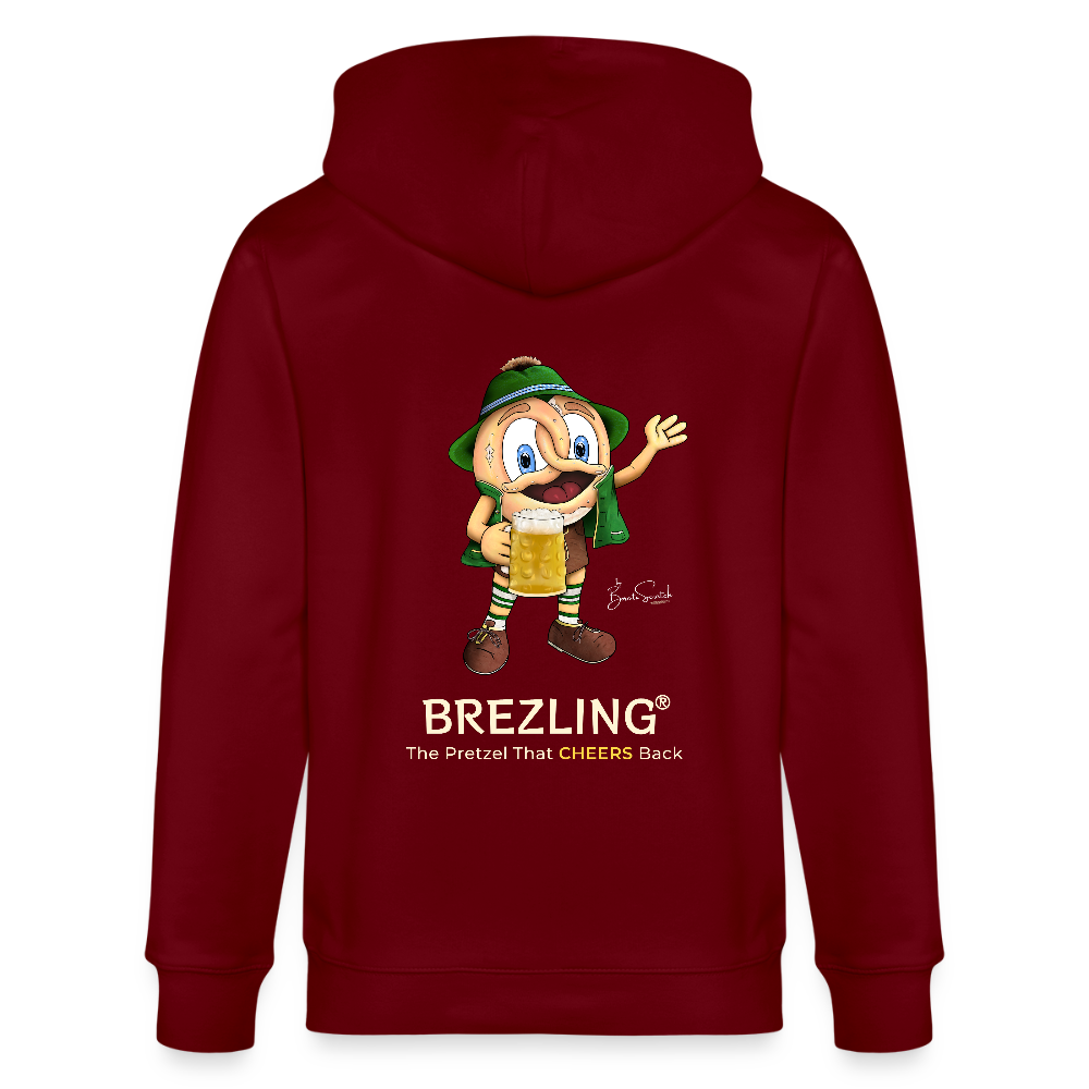 KPJ-05-026-B060x0rck - BREZLING® Kapuzenjacke "The Pretzel That CHEERS Back" - Bordeaux (Unisex) - Stanley/Stella Unisex Bio-Kapuzenjacke CULTIVATOR - Burgunderrot
