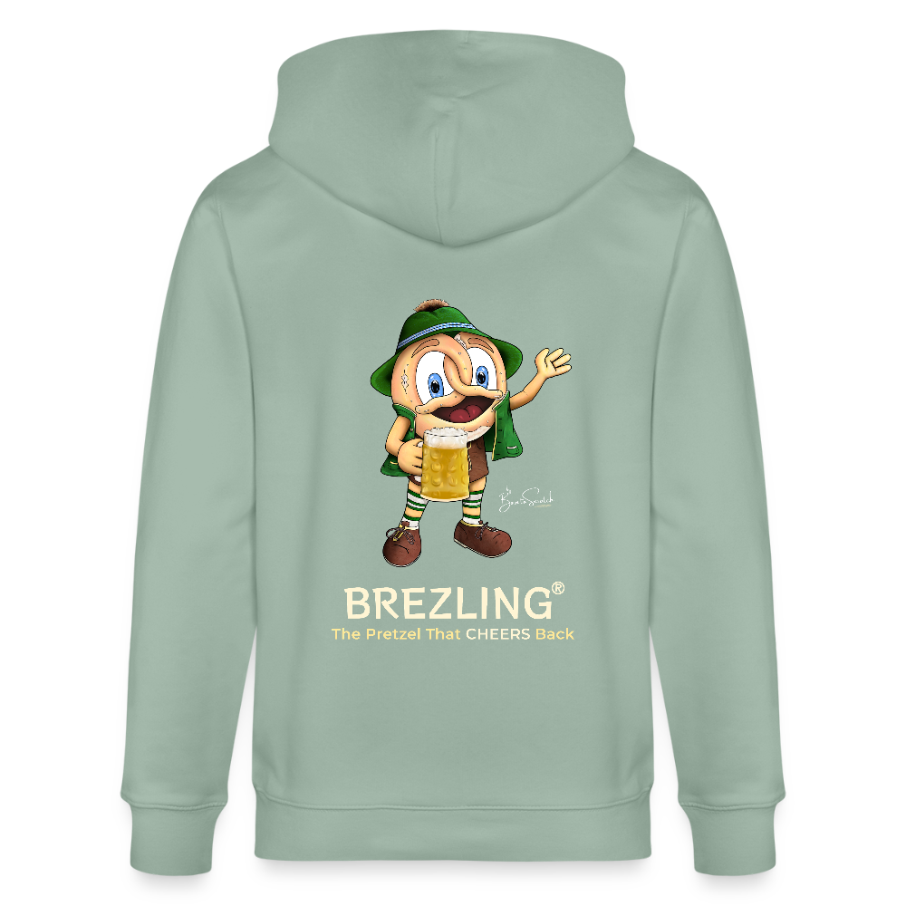 KPJ-11-026-B060x0rck  - BREZLING® Kapuzenjacke "The Pretzel That CHEERS Back" - helles Graugrün (Unisex) - Stanley/Stella Unisex Bio-Kapuzenjacke CULTIVATOR - Helles Graugrün