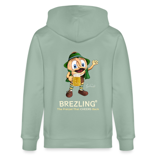 KPJ-11-026-B060x0rck  - BREZLING® Kapuzenjacke "The Pretzel That CHEERS Back" - helles Graugrün (Unisex) - Stanley/Stella Unisex Bio-Kapuzenjacke CULTIVATOR - Helles Graugrün