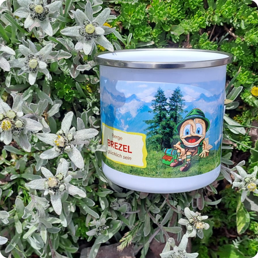 Wandertasse "Berge. Brezel. Glücklich sein"
