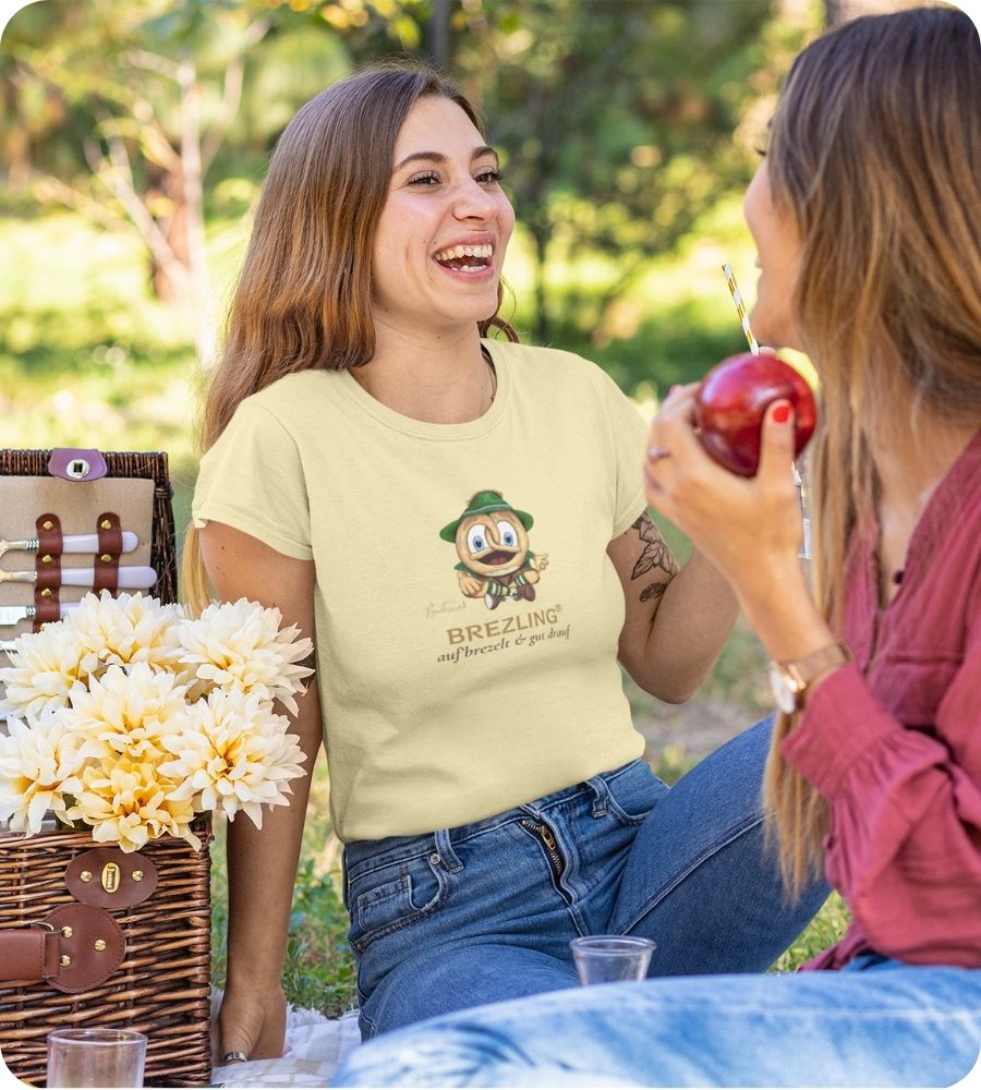 Damen T-Shirt „Auf'brezelt & gut drauf"