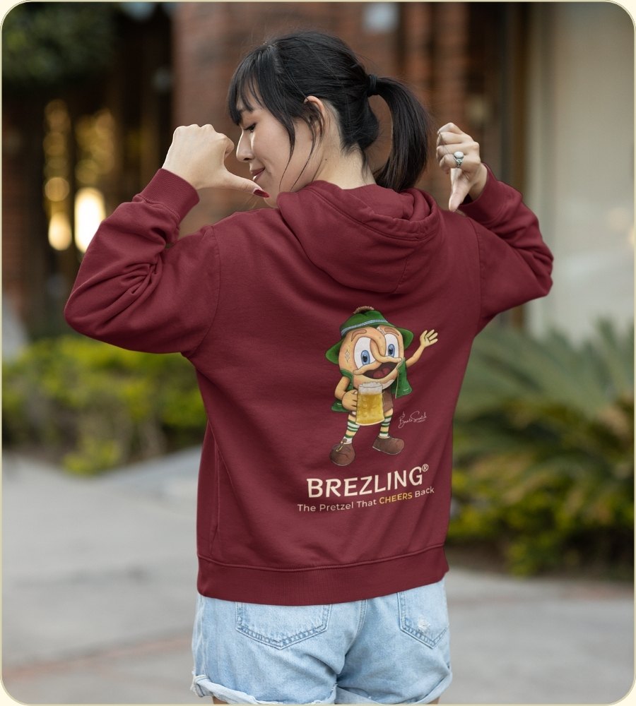 Volksfest-Kapuzenjacke "The Pretzel That CHEERS Back" - Bordeaux (unisex)
