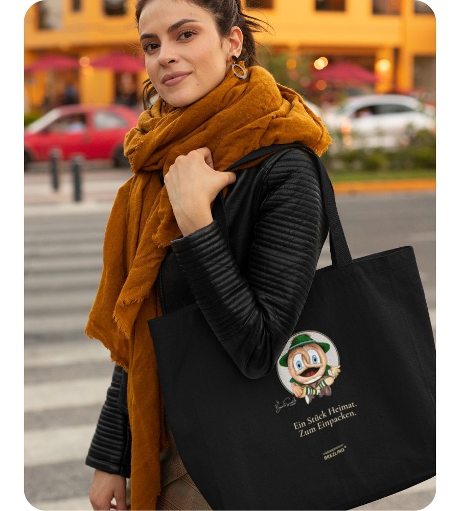 BREZLING® große Stofftasche "Ein Stück Heimat. Zum Einpacken" - Dunkelblau & Schwarz